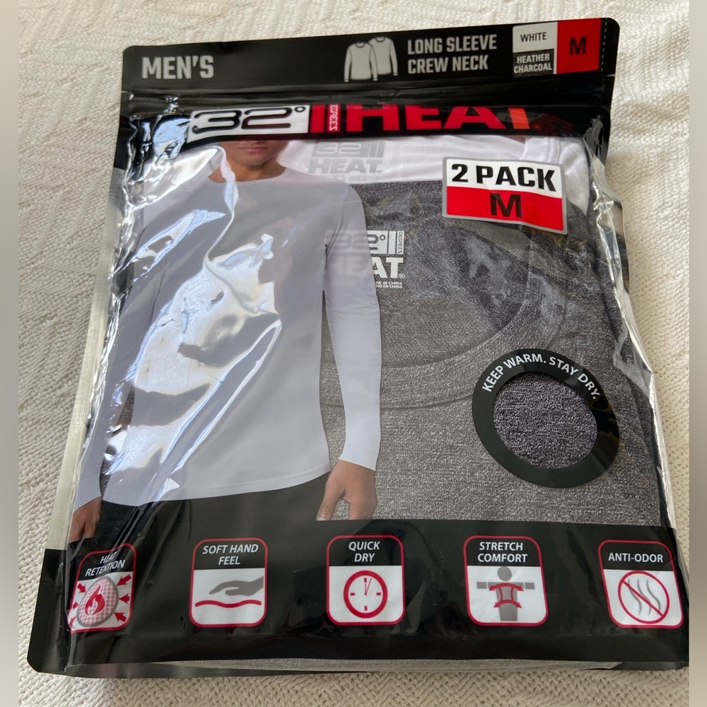 32 DEGREE HEAT MEN’S 2 PACK LONG SLEEVE CREW NECK